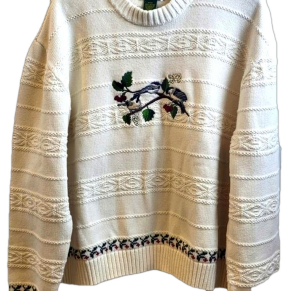 Cabelo's World, Designer Style Women's White Embroidery Sweater‎ Size 2XL